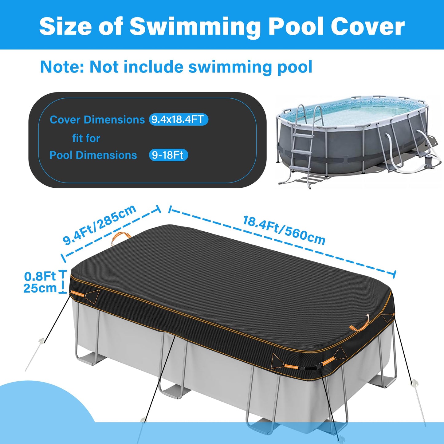 Round Pool Cover for above ground Swimming pools, Heavy Duty Oxford Fabric, Tear Resistant, Ideal for Circle & Round-shaped Pool, Waterproof and Dustproof (12FT, Black)