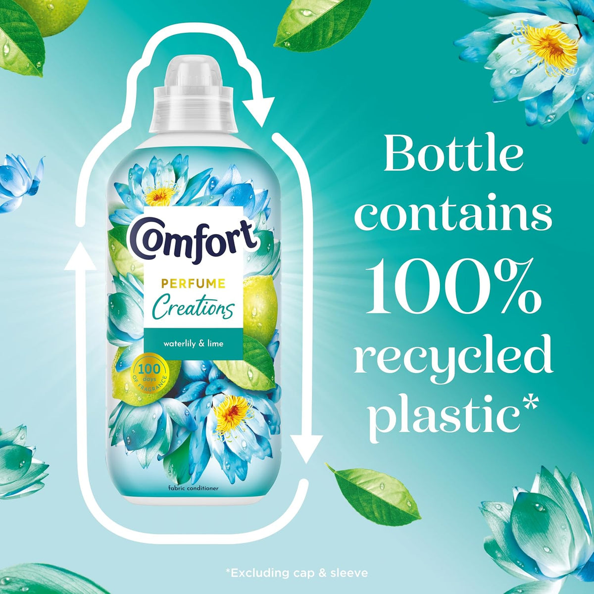 Comfort Waterlily & Lime Fabric Conditioner with Stay Fresh technology for 100 days of freshness + fragrance* 8x 900 ml (240 washes)