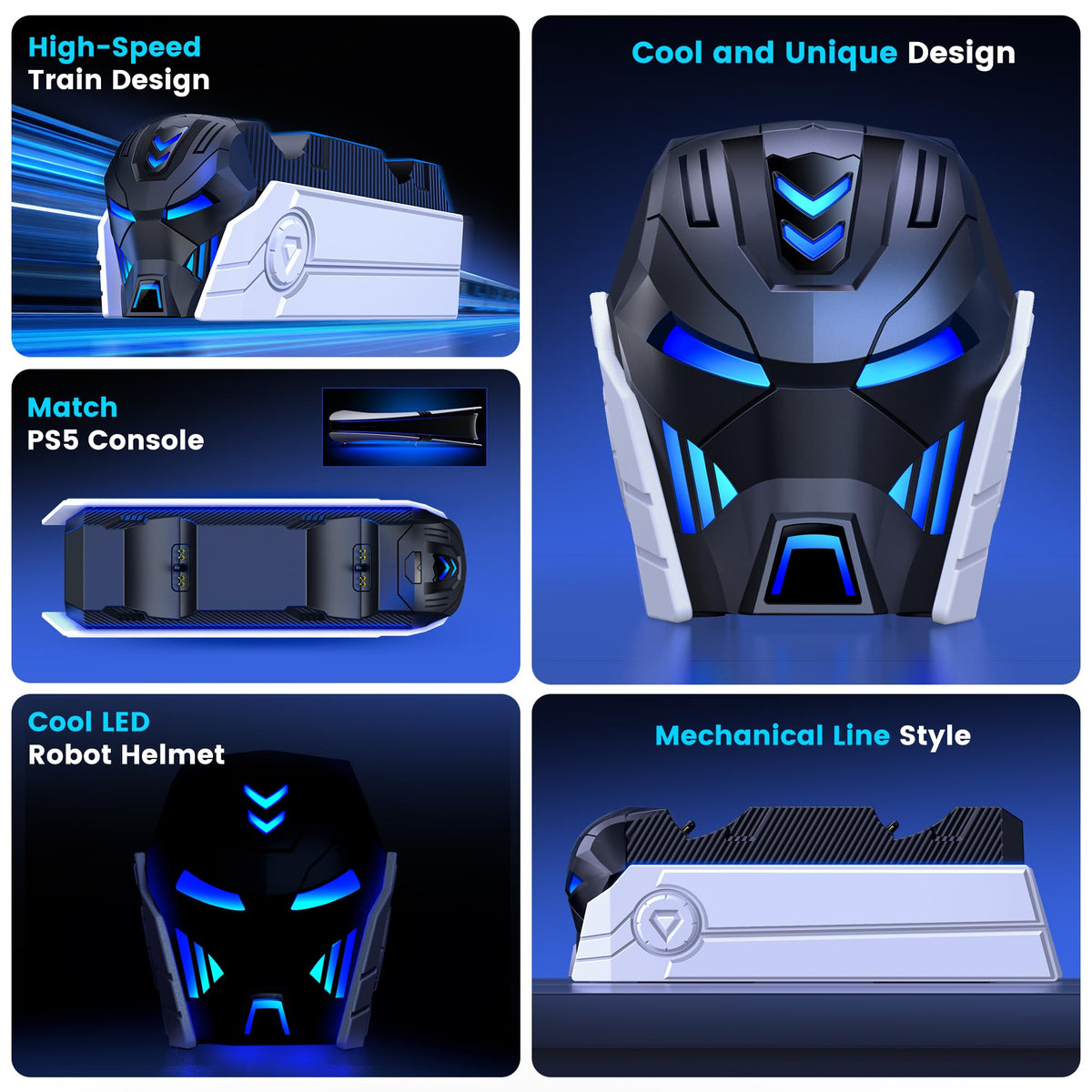 HELLCOOL PS5 Charging Charger for DualSense & Edge, Fast Charge 2 Controllers Simultaneously, Drop&Go No Alignment, LED Indicator with Touch Off, Smart Safety Protection, with 1m USB-C Cable