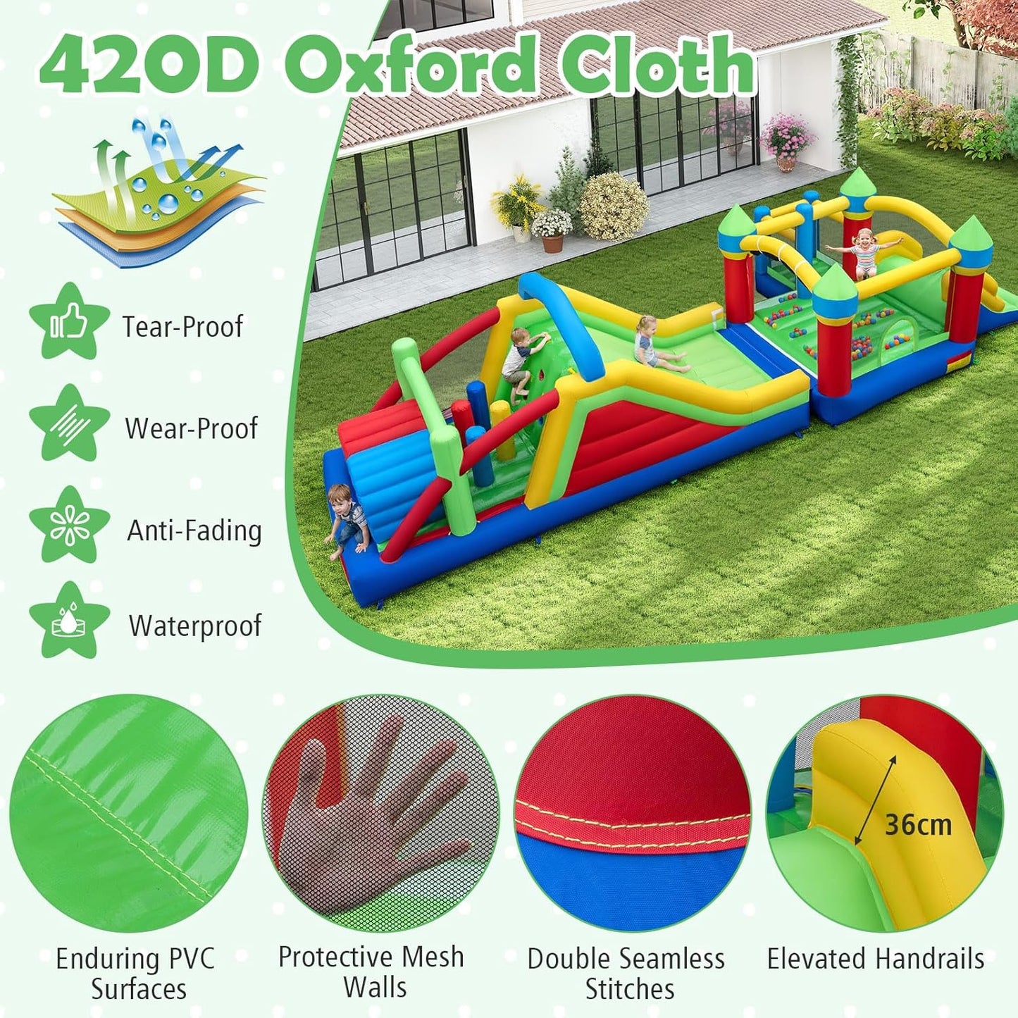 COSTWAY Giant 2-Part Inflatable Bounce House with Obstacle Course, Dual Slides & Tunnels — 940cm | Ages 3-12