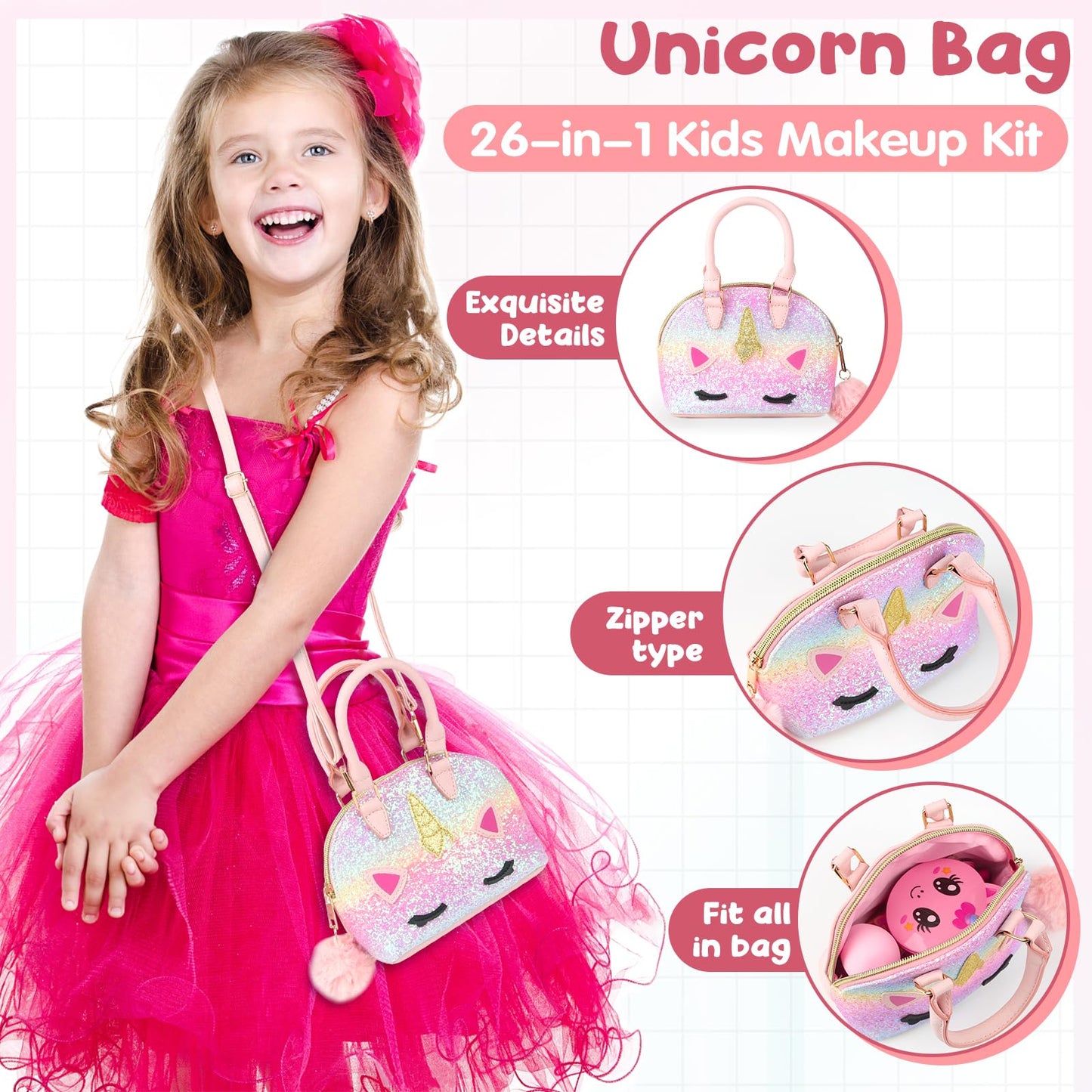 Dreamon Kids Makeup Set for Girls | Washable & Non-Toxic Real Makeup Set | Pretend Play Princess Toys | Christmas Birthday Gifts for Girls Age 5-12