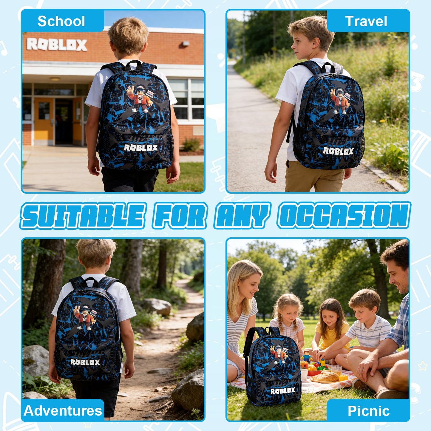yumcute De-mn Backpack Kids, Teen Game School Bags, Children Primary Schoolbag, Children's School Backpack, 17 Inch Large Capacity Travel Rucksack Waterproof Boys Girls Book Bags for Aged 3-12 Years