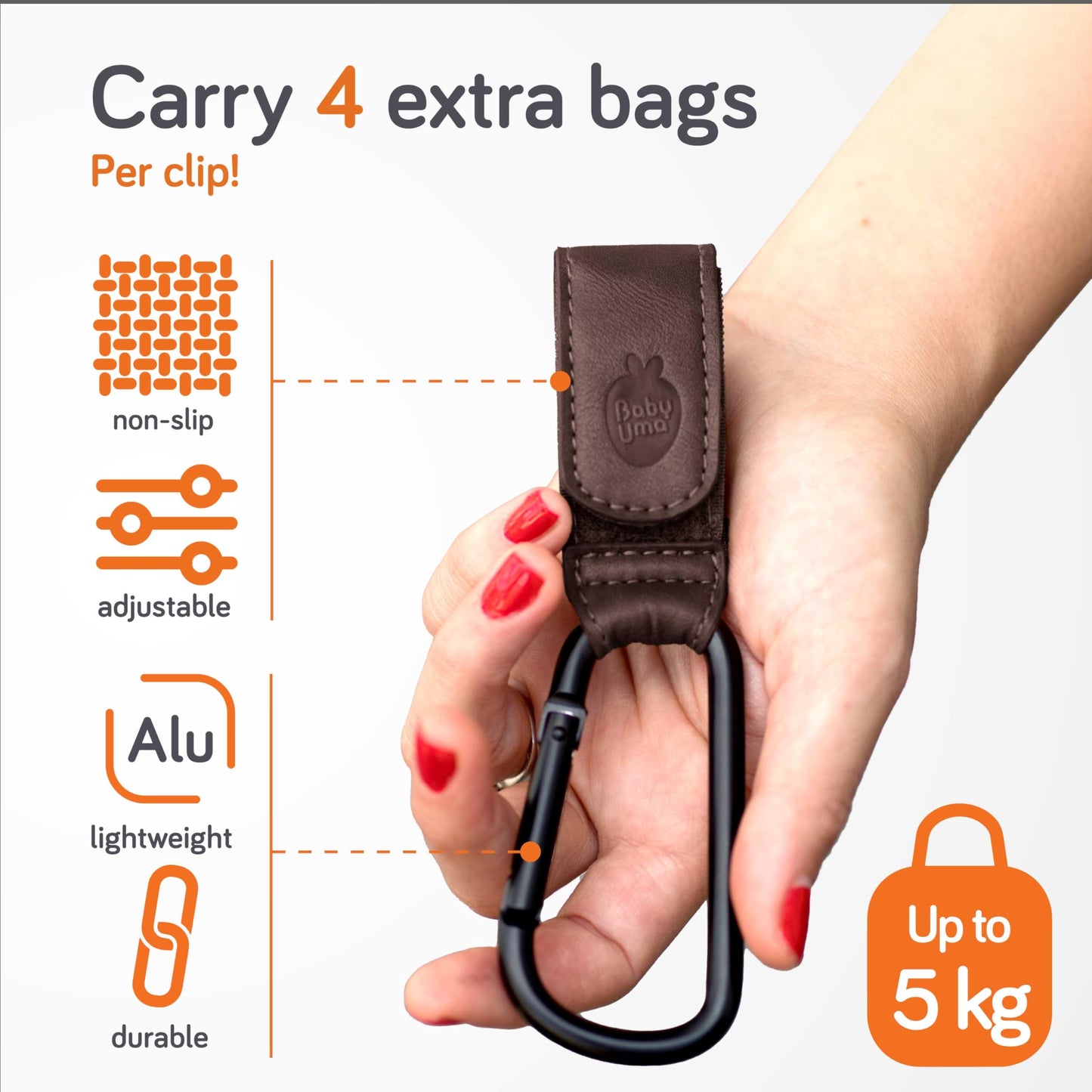 Baby Uma Buggy Clips - 2022 Double-Platinum Winning Pram Clips, Universal Pram Accessories, 5 kg Weight Capacity & Non-Slip, Baby Travel Essentials