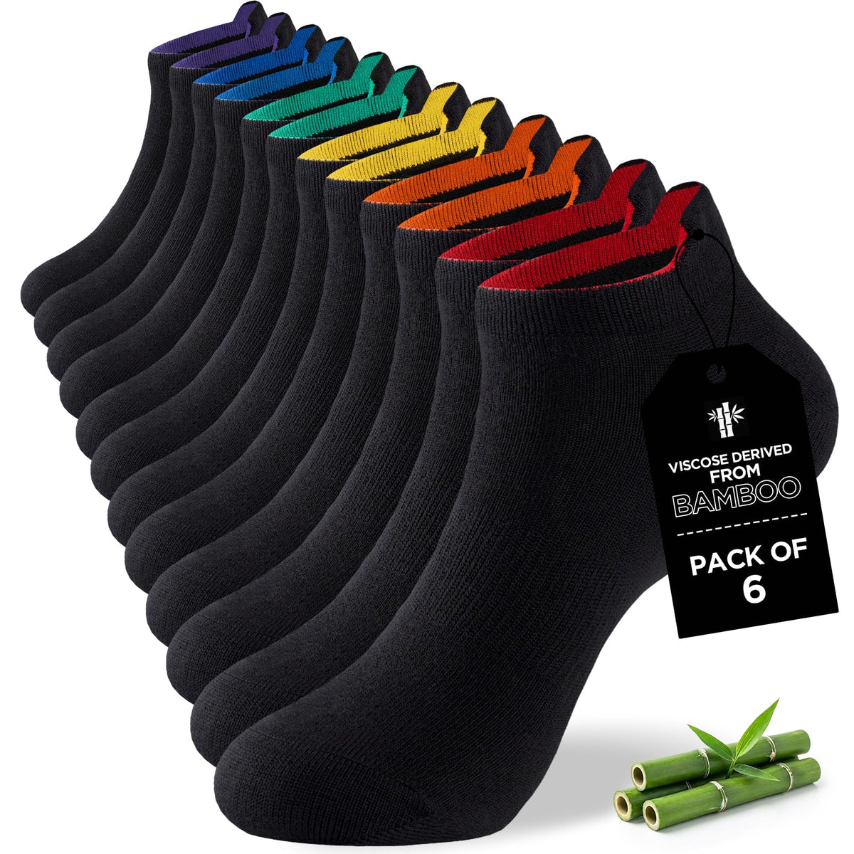 Niorasen Bamboo Trainer Socks for Men & Women, 6 Pairs, Low Cut