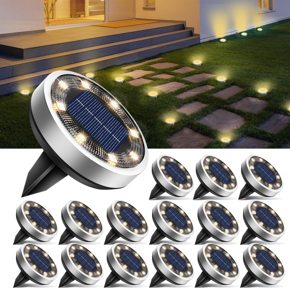 btfarm Solar Lights Outdoor Garden, 6 Pack 8 LED Solar Ground Disk Lights Outdoor IP65 Waterproof for Garden Pathway Lawn Patio Yard Landscape (Blue)