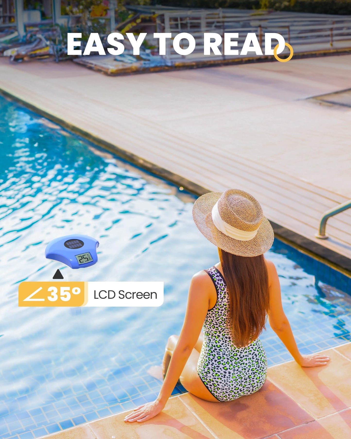 BALDR Solar Pool Thermometer Floating, with LCD Large Digital Display Easy to Read,IPX-8 Waterproof&Environment-Friendly Water Temperature Thermometer Suit for Swimming Pool, Ice Bath, Jacuzzi Hot Tub