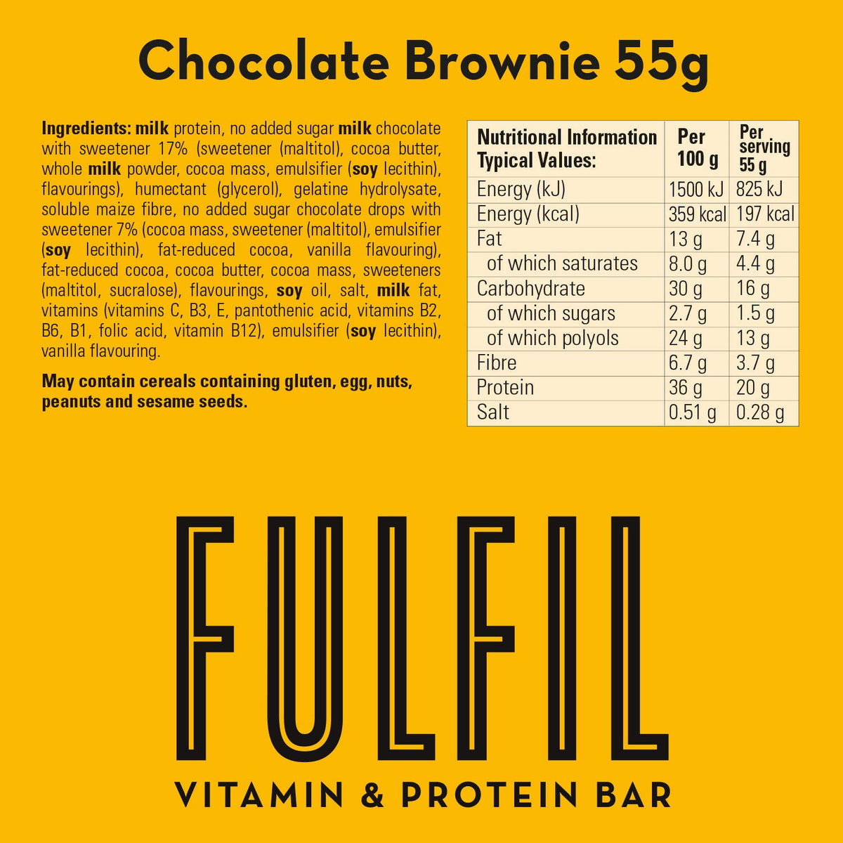 FULFIL Vitamin and Protein Bars, Chocolate Salted Caramel Flavour, 15 x 55g