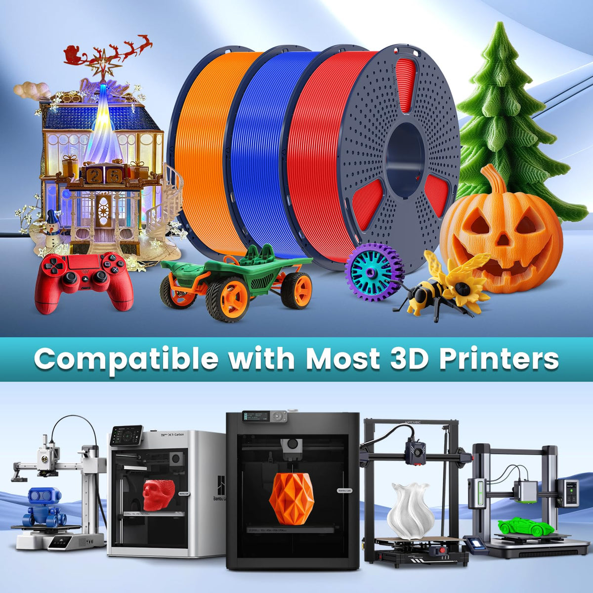 SUNLU Rapid PETG 3D Filament 1.75mm, High Speed 30-600mm/s, 1KG Blue