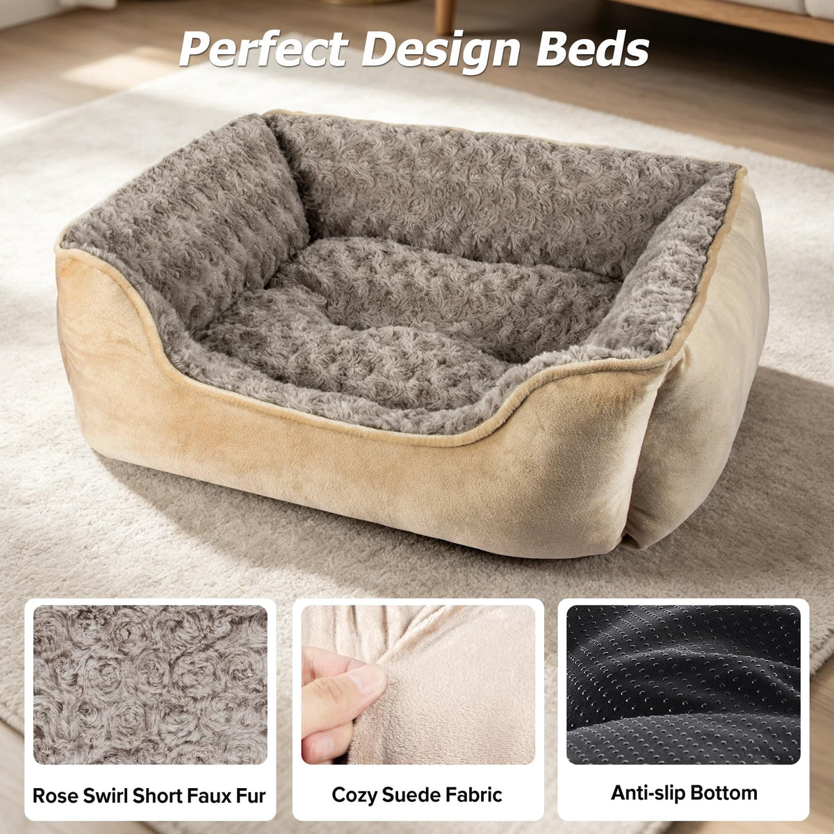 JOEJOY Dog Bed Medium - Washable Rectangle Dog Beds, Anti-Anxiety, Soft Plush Non-Slip Bottom Pet Bed - Small | Medium | Large Size Mattress Mat, Grey