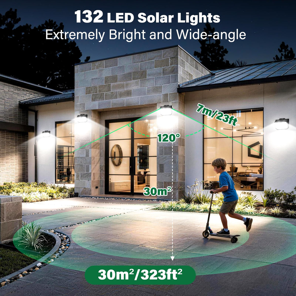 132LED Solar Security Lights,3000K Wall Lights IP65 Waterproof
