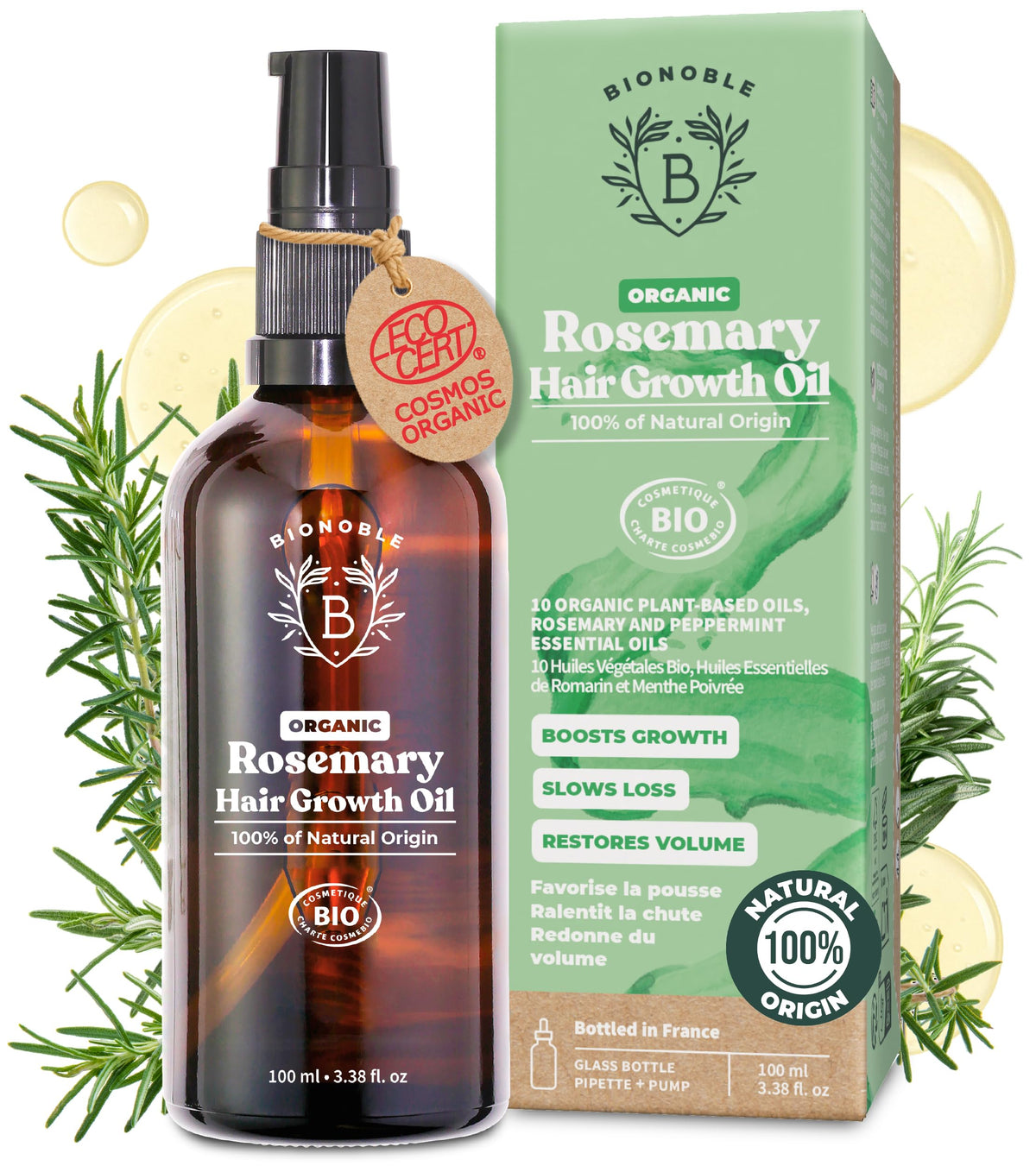BIONOBLE Organic Rosemary Oil for Hair Growth - Hair Loss, Volume - 50ml