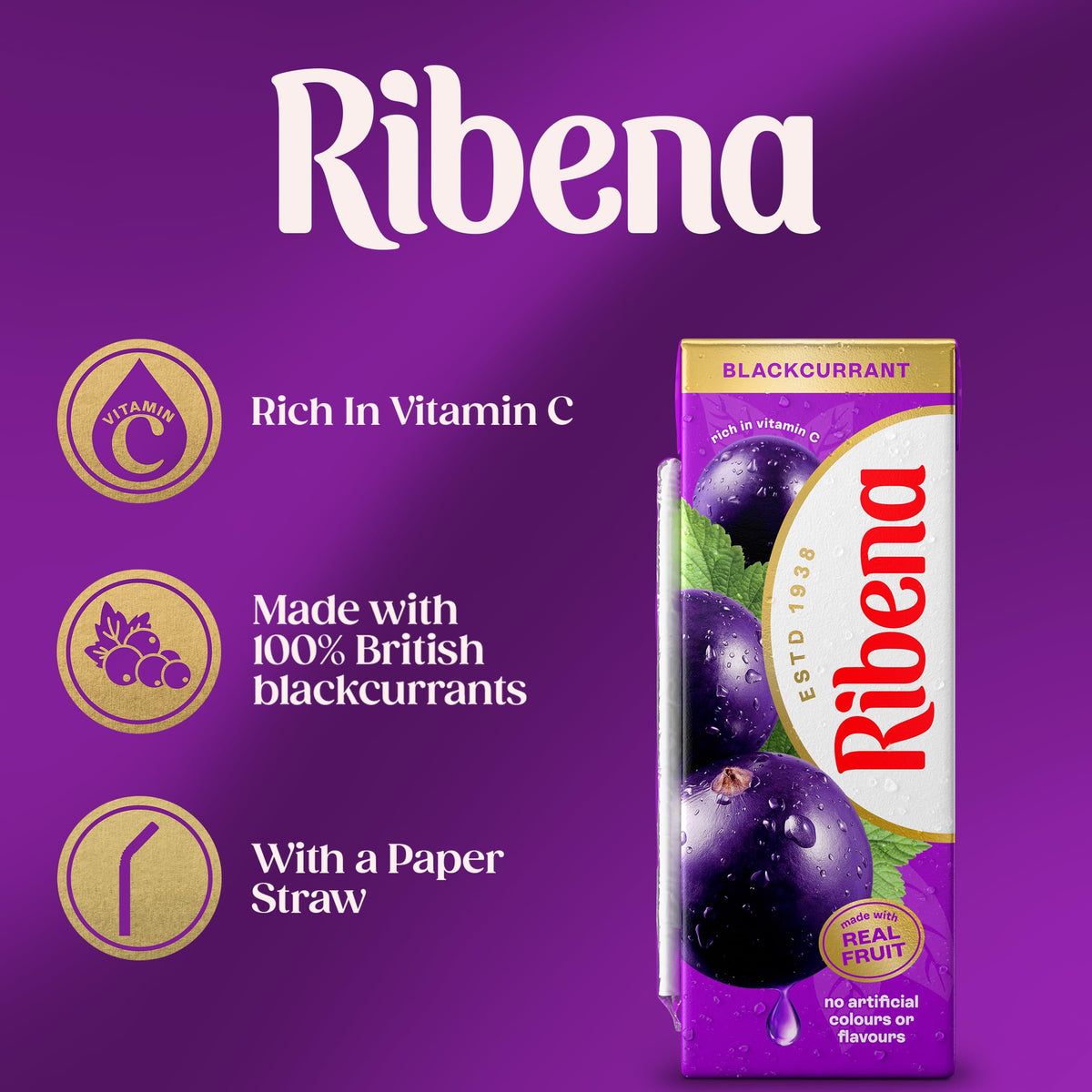 Ribena Blackcurrant Juice Drink Cartons - Multipack 6x250ml; Real Fruit; Rich In Vitamin C; No Artificial Colours or flavours ; Perfect For On The Go