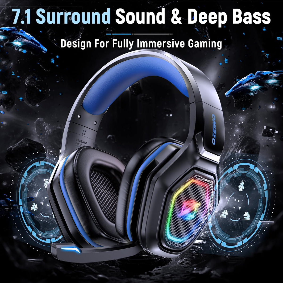 Ozeino Wireless Gaming Headset with Microphone, 2.4G & Type C Transmitter - 40h Battery Life - RGB Lighting Gaming Headphones for Ps5, Ps4, PC, Switch, Phone (Pink)
