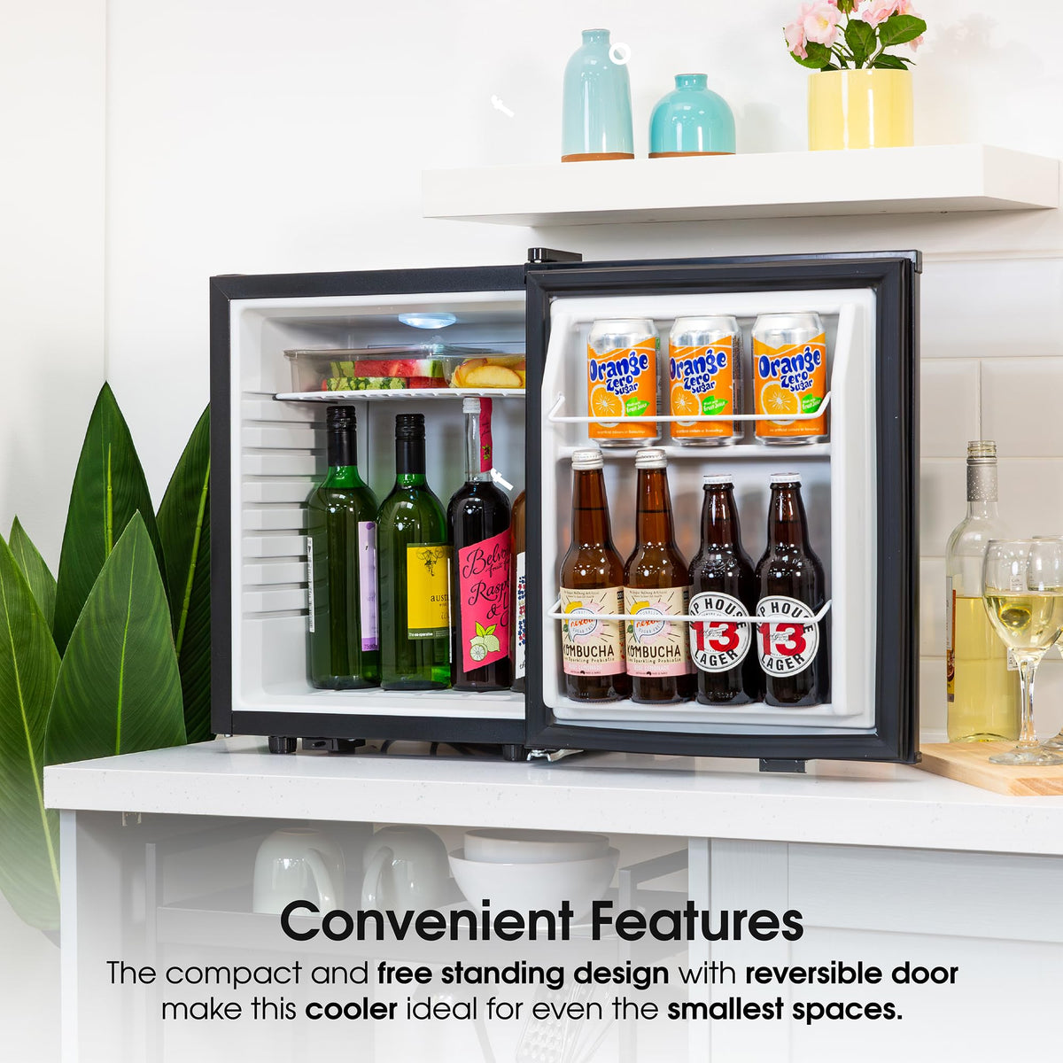 Abode Quiet Mini Cooler 25L Thermoelectric for Drinks with Adjustable Thermostat, Portable in White, Compact For Bedroom, Home, Caravan with Reversible Door A25THBC102W