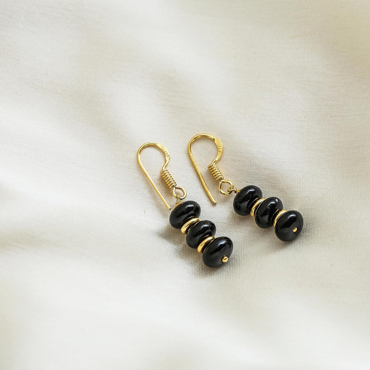 Gempires Natural Gemstone Rondelle Bead Earrings for Women | 8mm Beaded Drop Dangle Earrings | Gold Plated Hypoallergenic Hook Jewelry | Handmade Lightweight Crystal Earrings