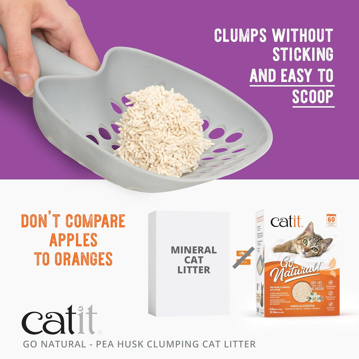 Catit Go Natural Vanilla Scented Pea Husk Clumping Cat Litter, Deodorising, 99.9% Dust-Free, Fast Clumping Cat Litter, Plant-Based Litter for Cats & Kittens, 5.6kg (2 x 2.8kg)