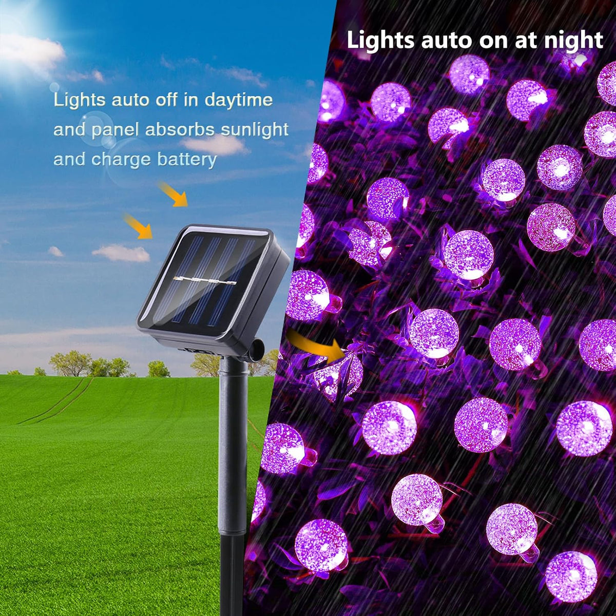 Moxled Solar Garden Lights Outdoor, 36ft 60 LED String Waterproof, Powered Crystal Ball Indoor/Outdoor Fairy Decorative for Garden, Patio, Yard, Festival, Parties (Purple)