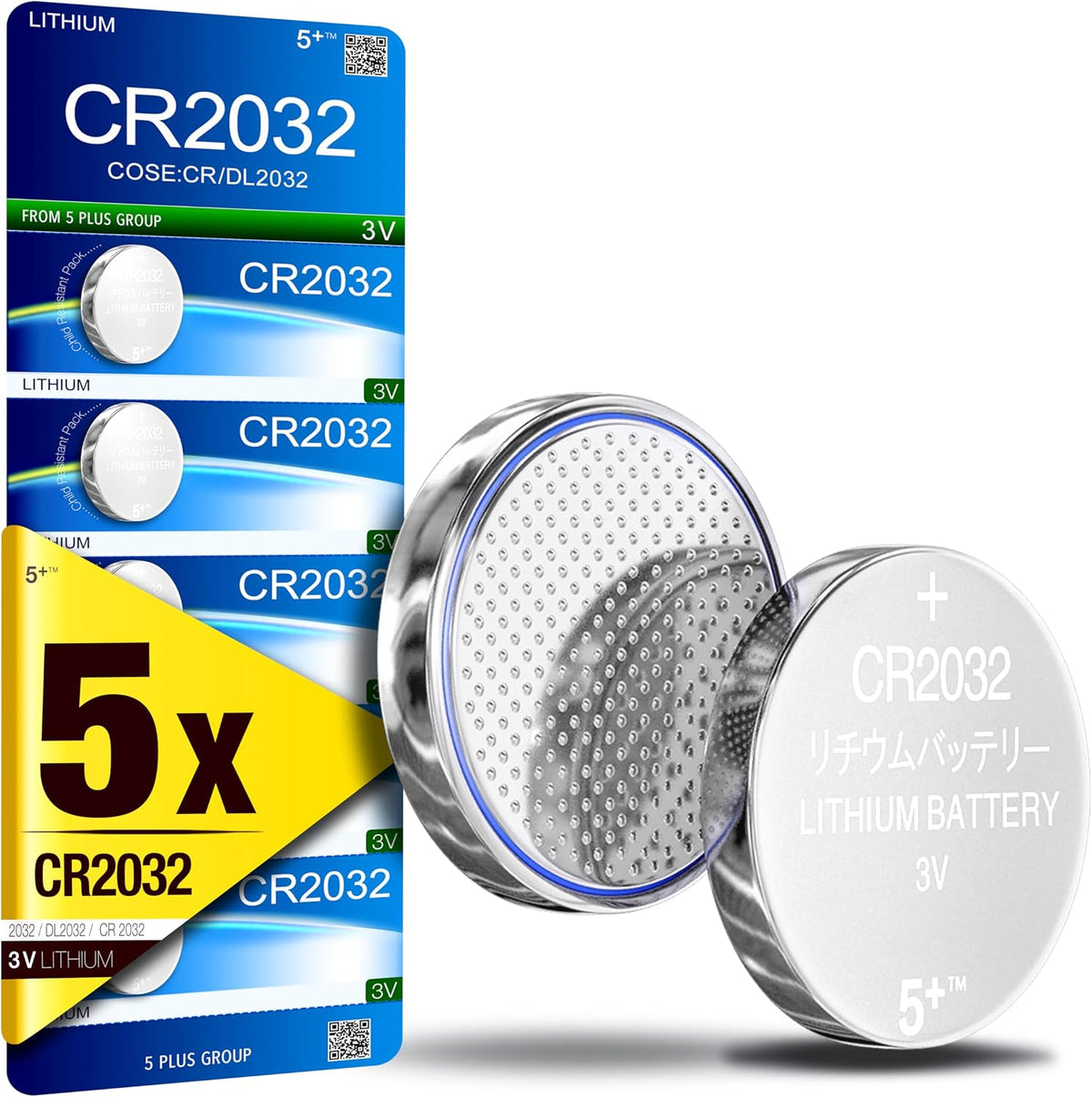 CR2032 DL2032 ECR2032 BR2032 3V Lithium Coin Cell Batteries (5 Pack) – Long Lasting Button Battery for Car Key Fobs, Watches & Small Electronics