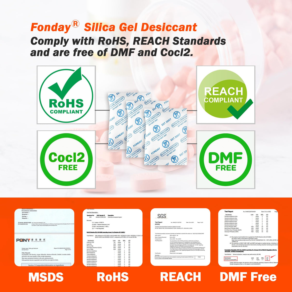 1 Gram 50 Packets Fonday Food Grade Silica Gel Desiccant Packs