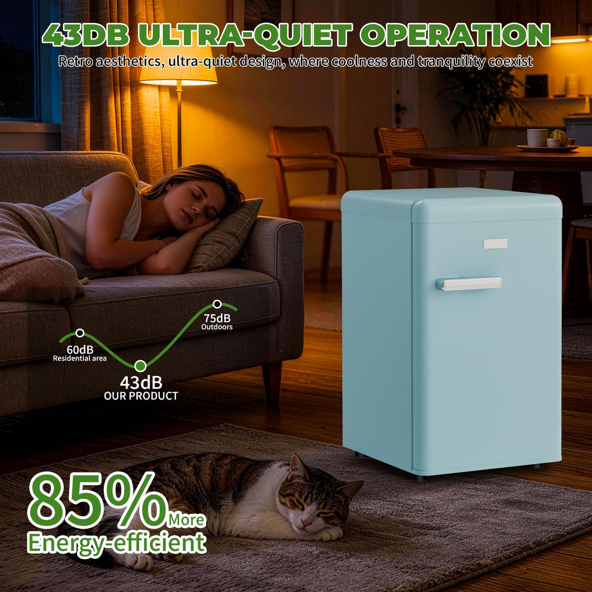 LIKEEM Retro Mini Fridge 72L, 43dB Quiet, Vintage LED Cooler, 7 Temp