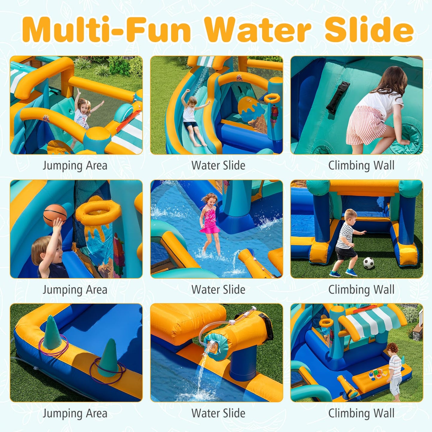COSTWAY Ice Cream Themed Inflatable Water Park with Slide, Pool, Climbing Wall & Games — Ages 3-12