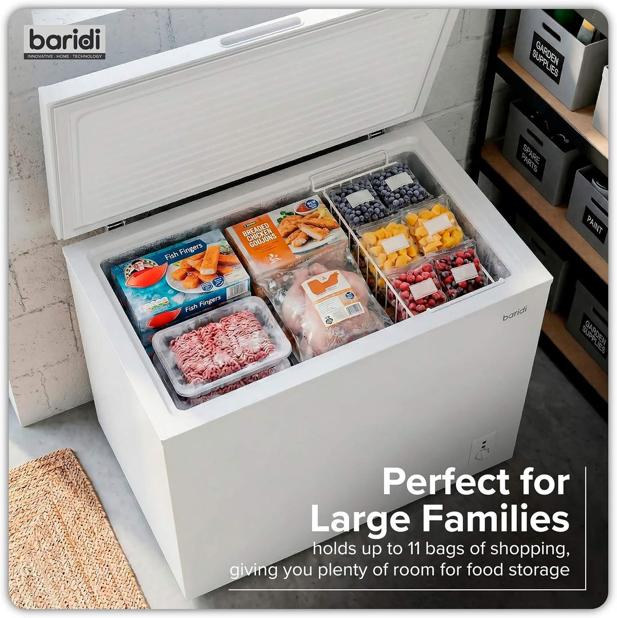 Baridi 299L Freestanding Chest Freezer with Adjustable Thermostat, Black - DH261