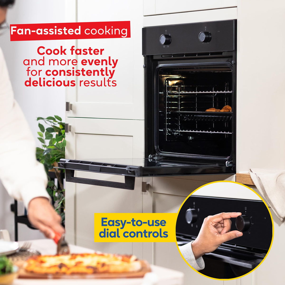 Russell Hobbs 70L, 60cm Wide, Single Electric Built-in Fan Oven and Grill in Stainless Steel, 6 Oven Functions, RHFEO7004SS