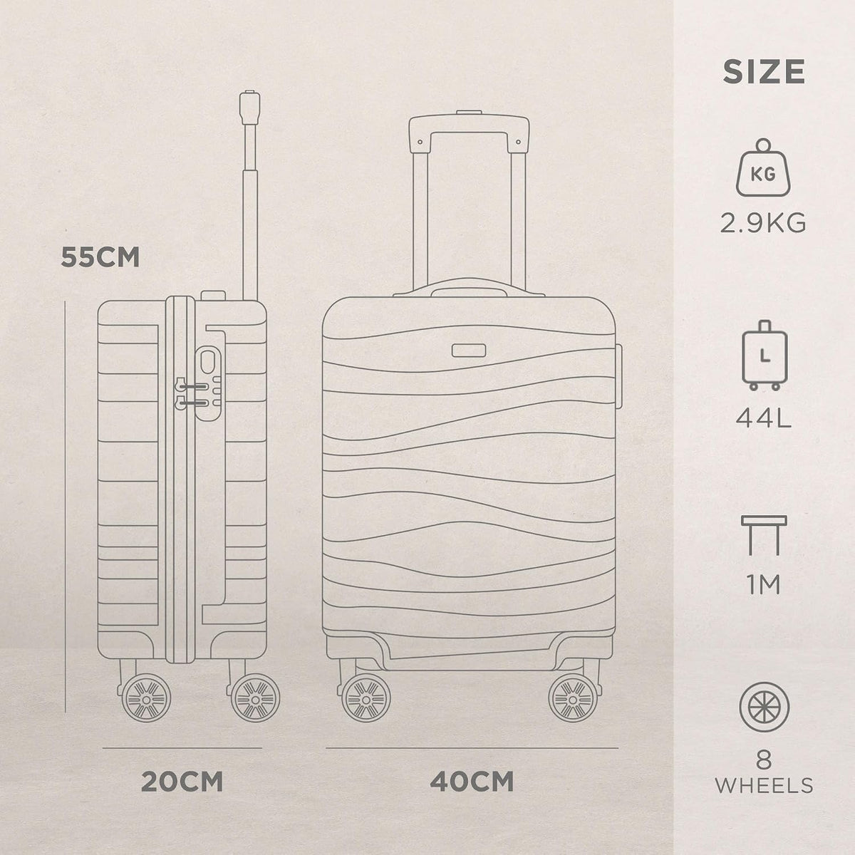 Avio Carry-On Cabin Luggage 55x40x20cm | Hard Shell Suitcase 4 Wheels