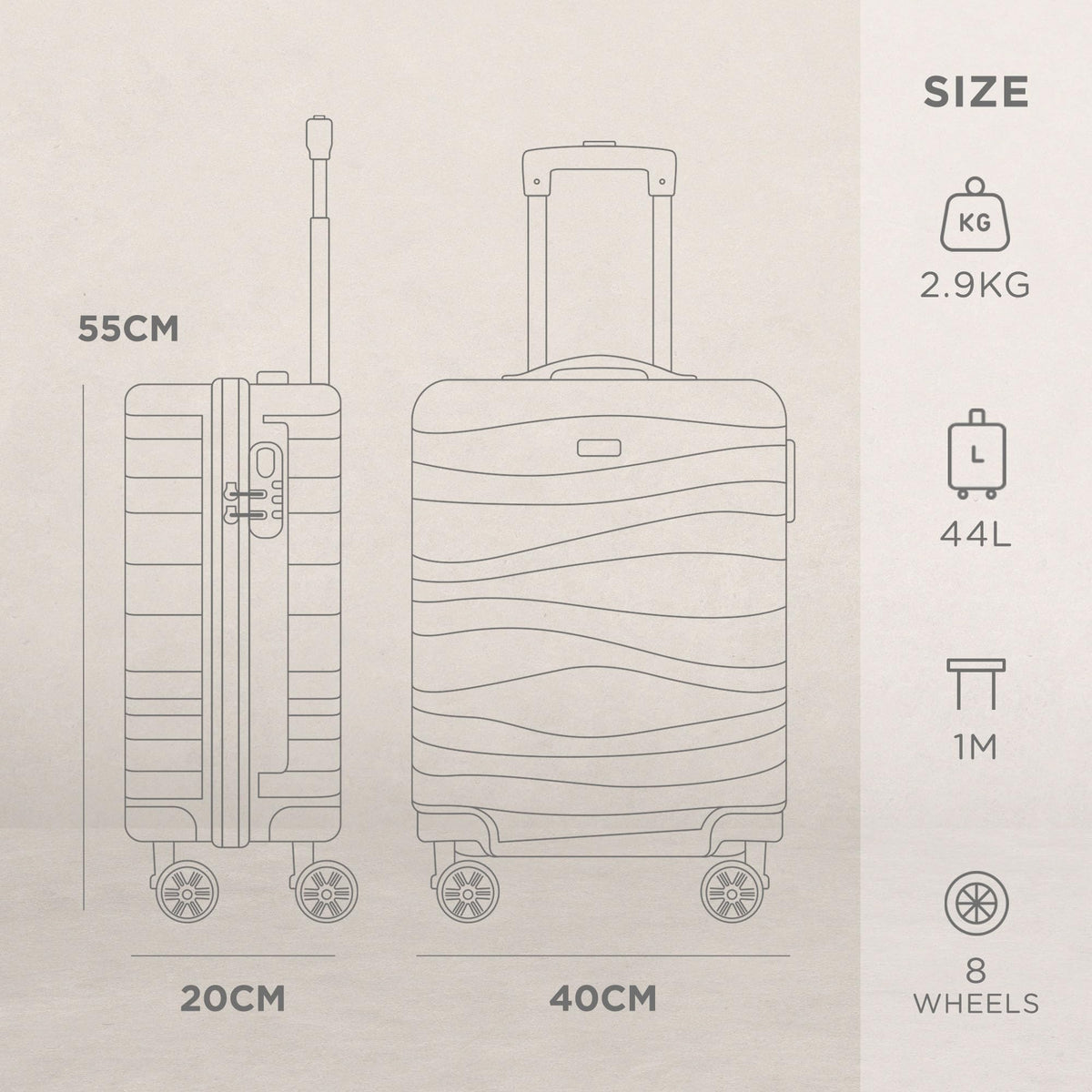 Avio Carry-On Cabin Luggage 55x40x20cm | Hard Shell Suitcase 4 Wheels