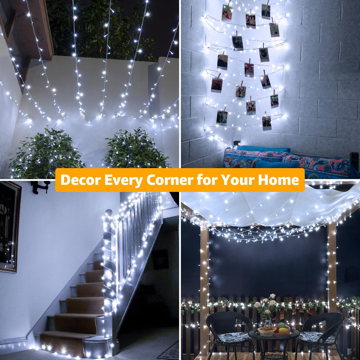 Ollny Fairy Lights Mains Powered 20m 200 LED Outdoor String Plug Remote