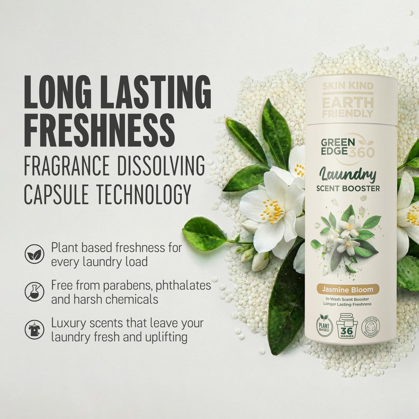 Green Edge 360 Long Lasting in Wash Scent Booster Beads 750g Premium Natural Laundry Perfume Plastic Free Scent Beads Biodegradable Eco Friendly (Forest Fresh)