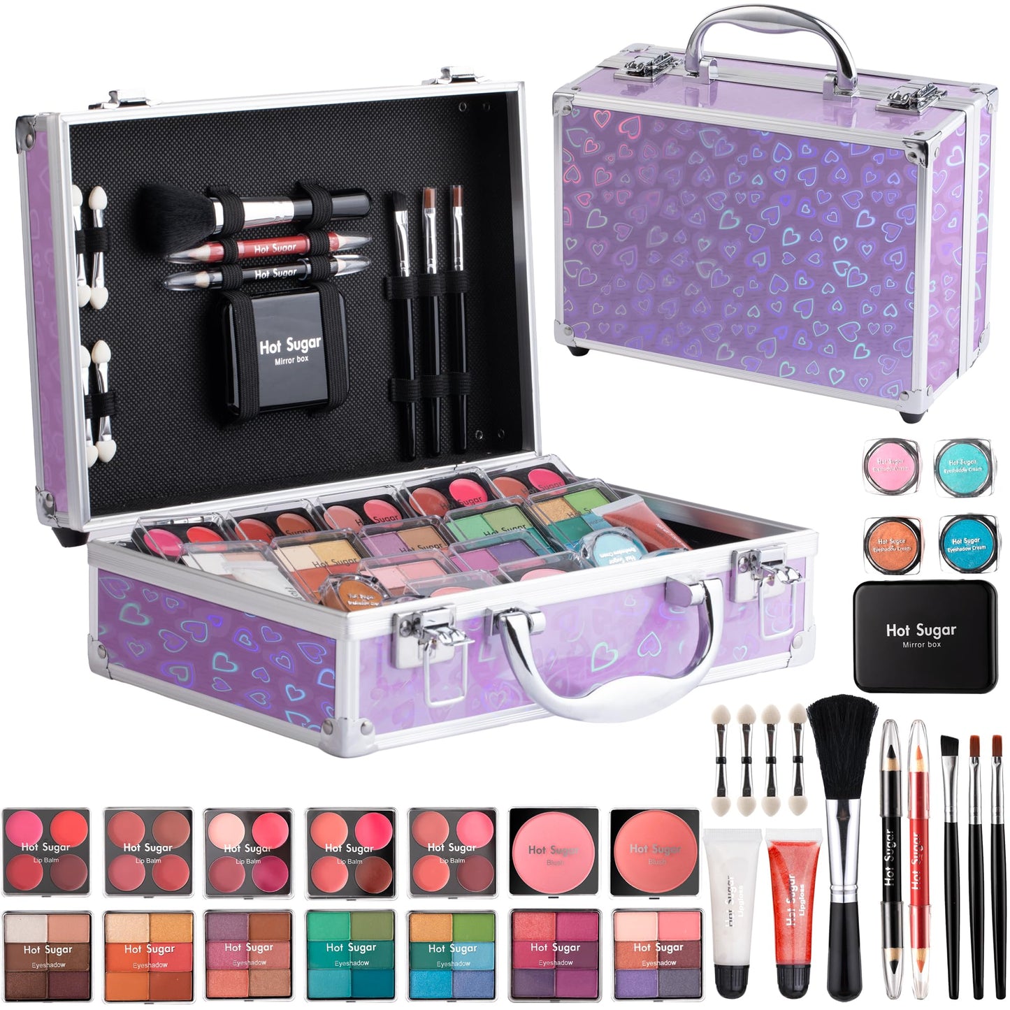 Hot Sugar Girls Makeup Set, Complete Starter Cosmetics Kit with Eye Shadow, Lip Balm, Blush, Lip Gloss, Brushes, Eye Pencils and Mirror (Mermaid)