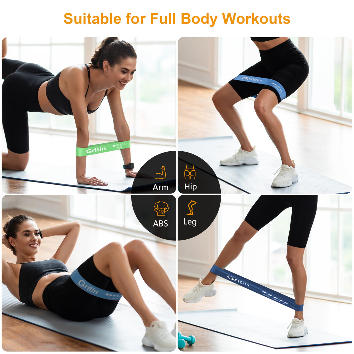 Gritin Resistance Bands, Set of 5 Skin-Friendly Resistance Exercise Band