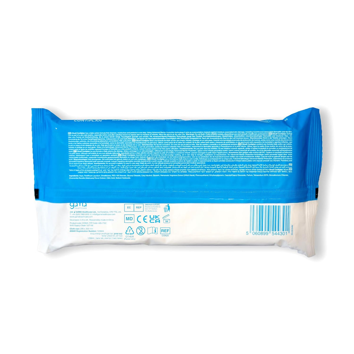 Clinell CONTIPLAN Incontinence Cleansing Cloths with Barrier Cream - All in One Cleansing Wipes Cleanses, Soothes and Moisturises - Pack of 25 Cloths