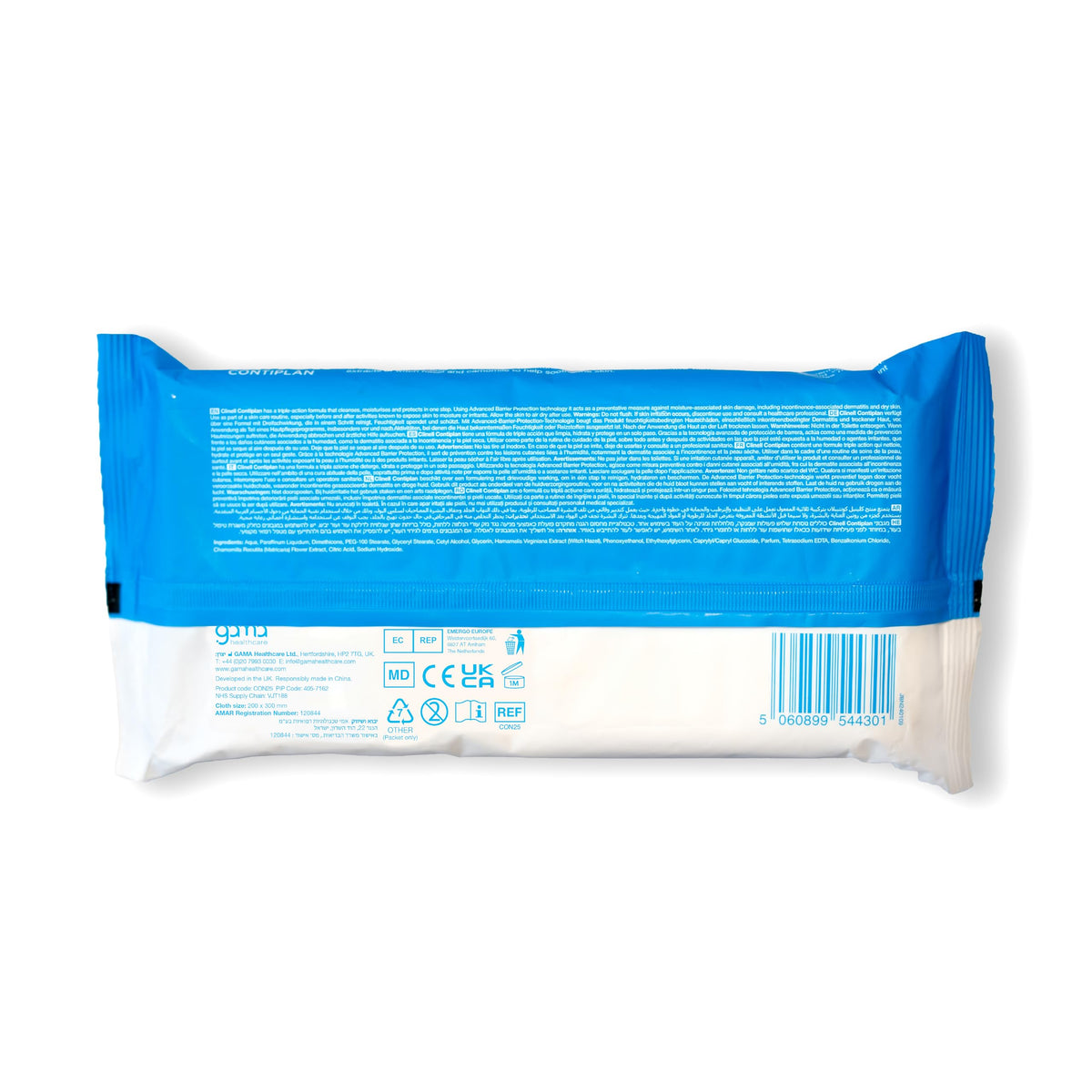 Clinell CONTIPLAN Incontinence Cleansing Cloths with Barrier Cream - All in One Cleansing Wipes Cleanses, Soothes and Moisturises - Pack of 25 Cloths
