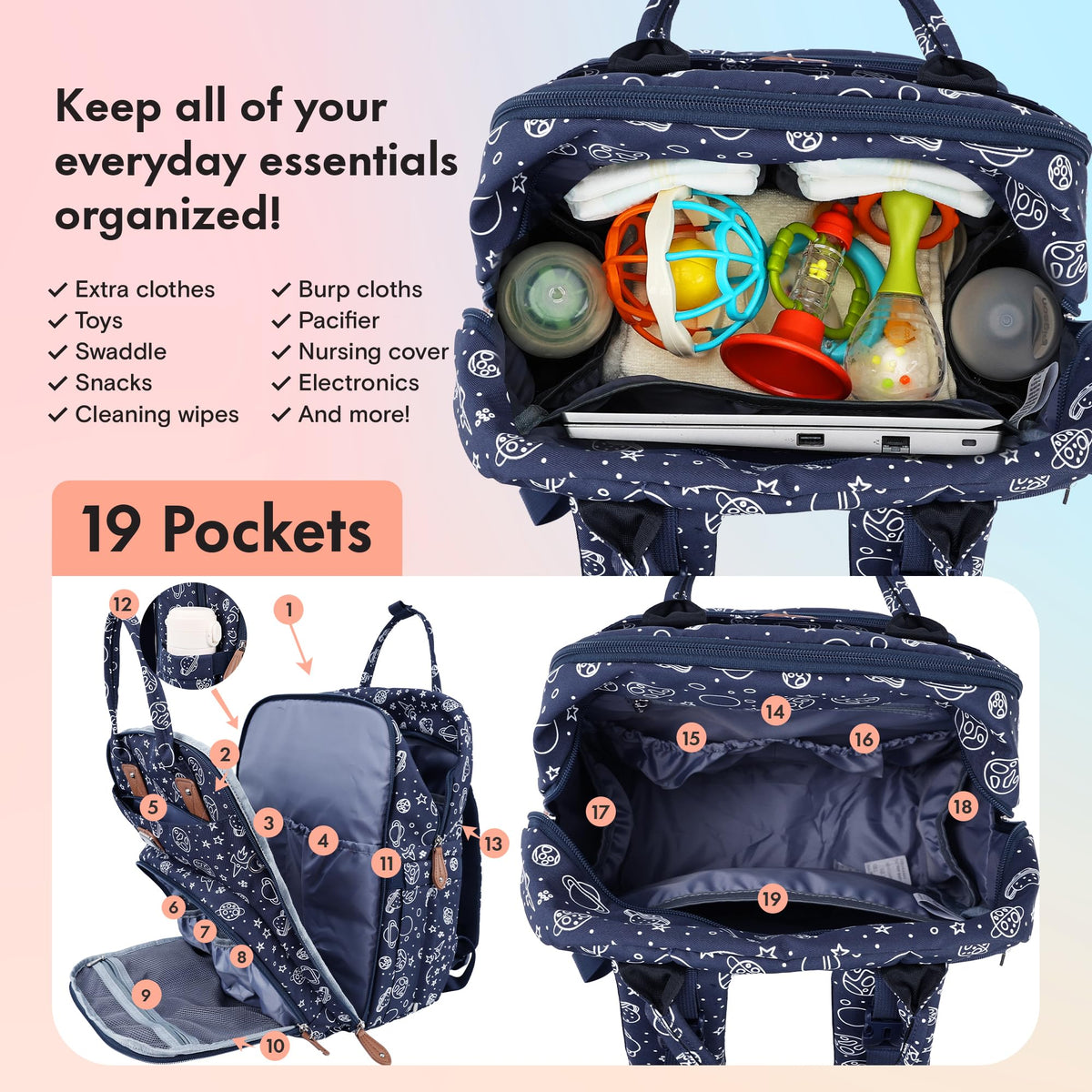 Dikaslon Baby Changing Bags Backpack, Large Baby Bag, 19 Pockets, Outdoors