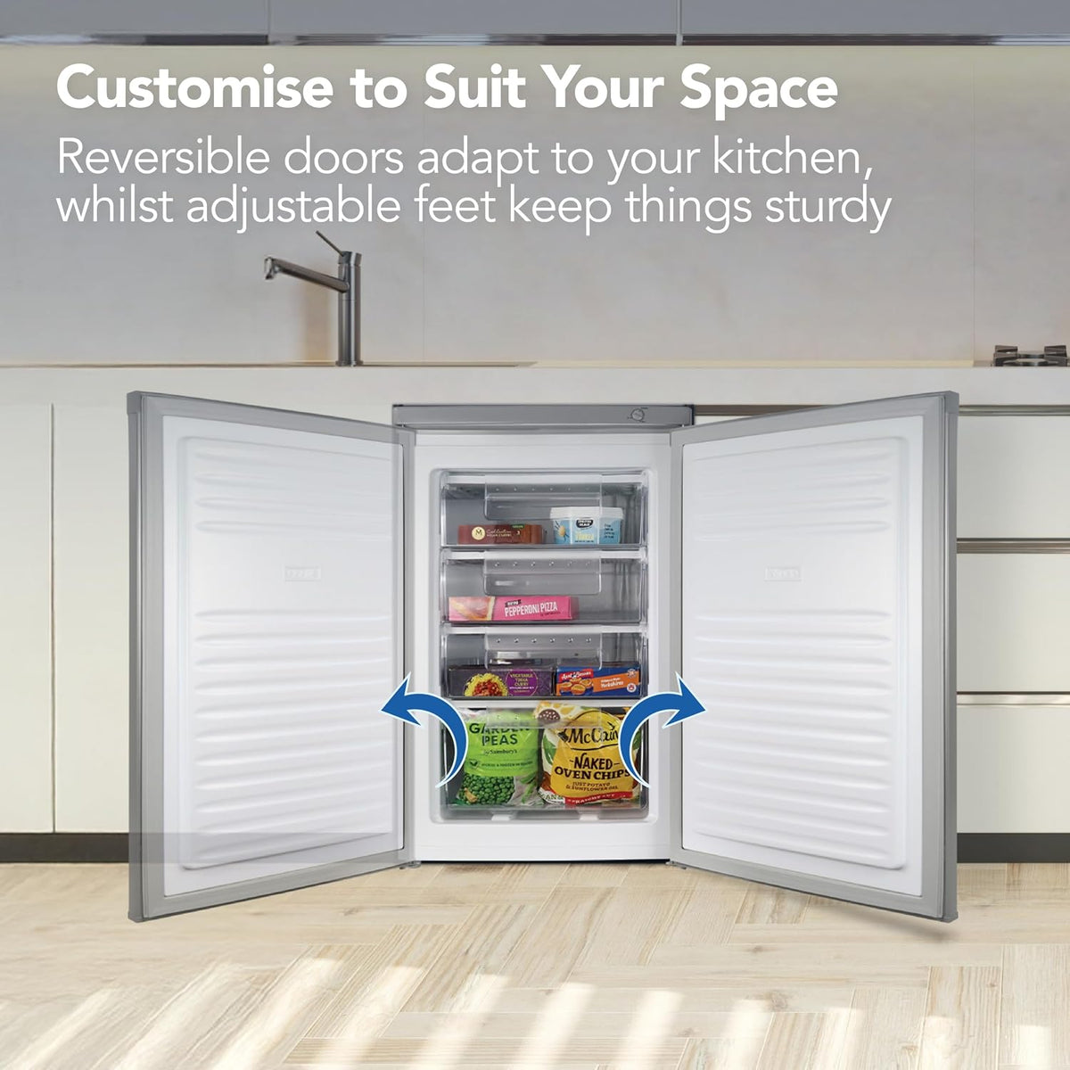 Igenix IG355B Freestanding Under Counter Freezer with 3 Large Drawers, Reversible Door, 88 Litre Freezer Capacity, 55 cm Wide, Black