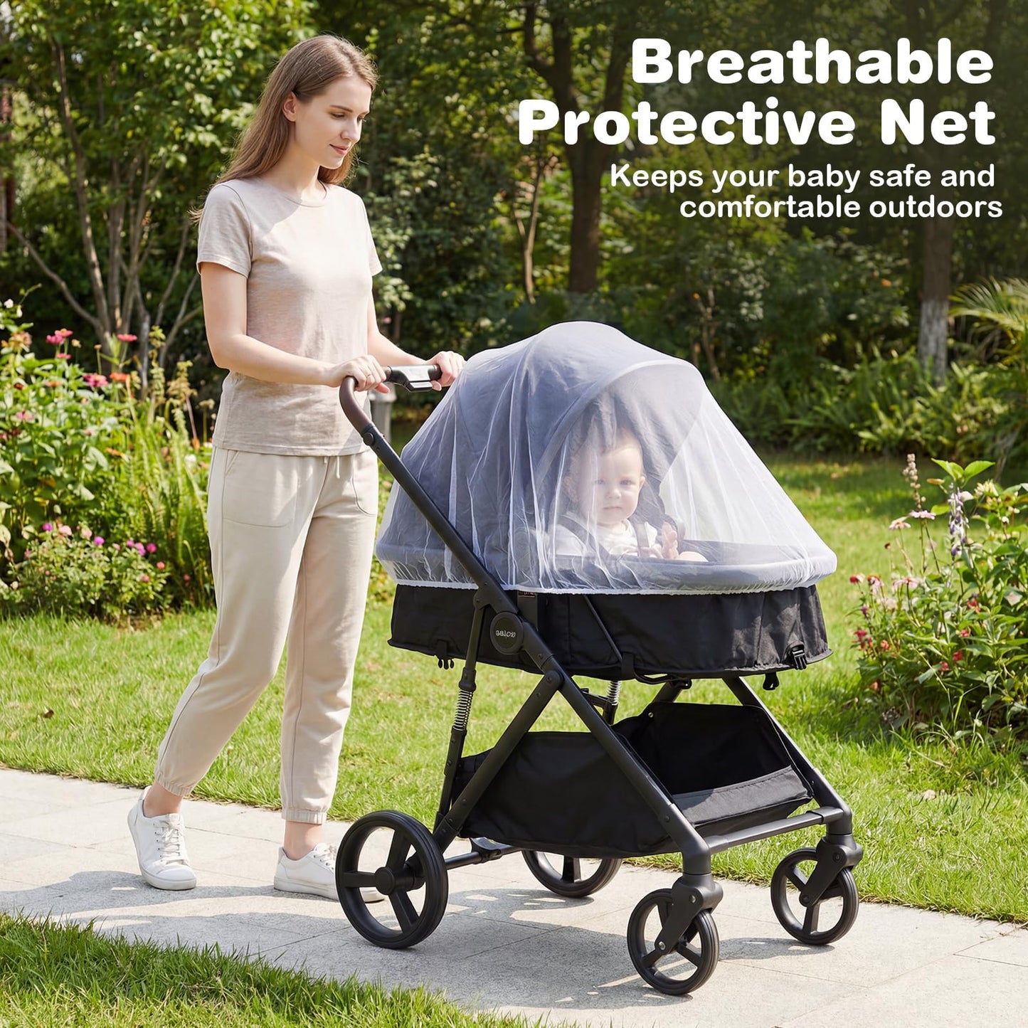 COSTWAY 3 in 1 Baby Stroller, Foldable Travel System Pram with Reversible Seat, Adjustable Canopy & Backrest, Mesh Net, Storage Basket, Lightweight Infant Newborn Pushchair for 0-36 Months (Grey)