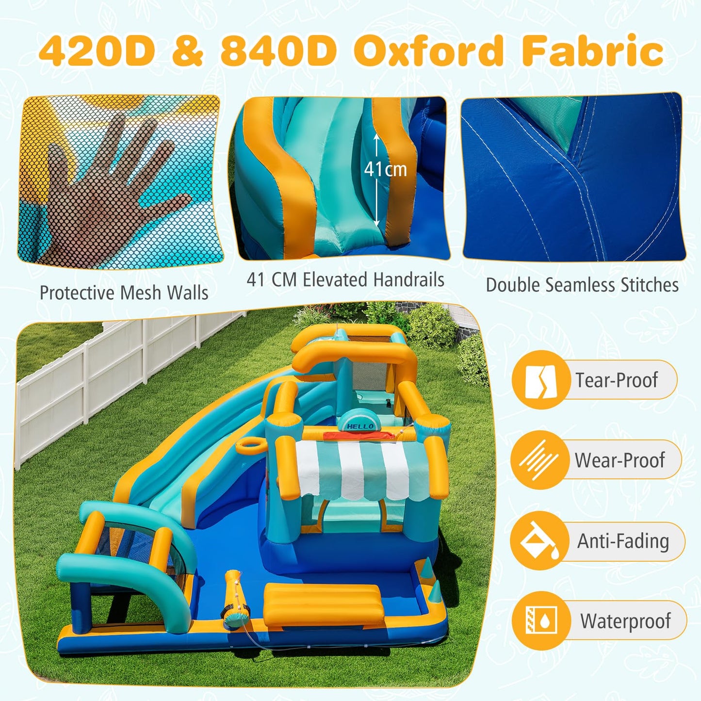 COSTWAY Ice Cream Themed Inflatable Water Park with Slide, Pool, Climbing Wall & Games — Ages 3-12