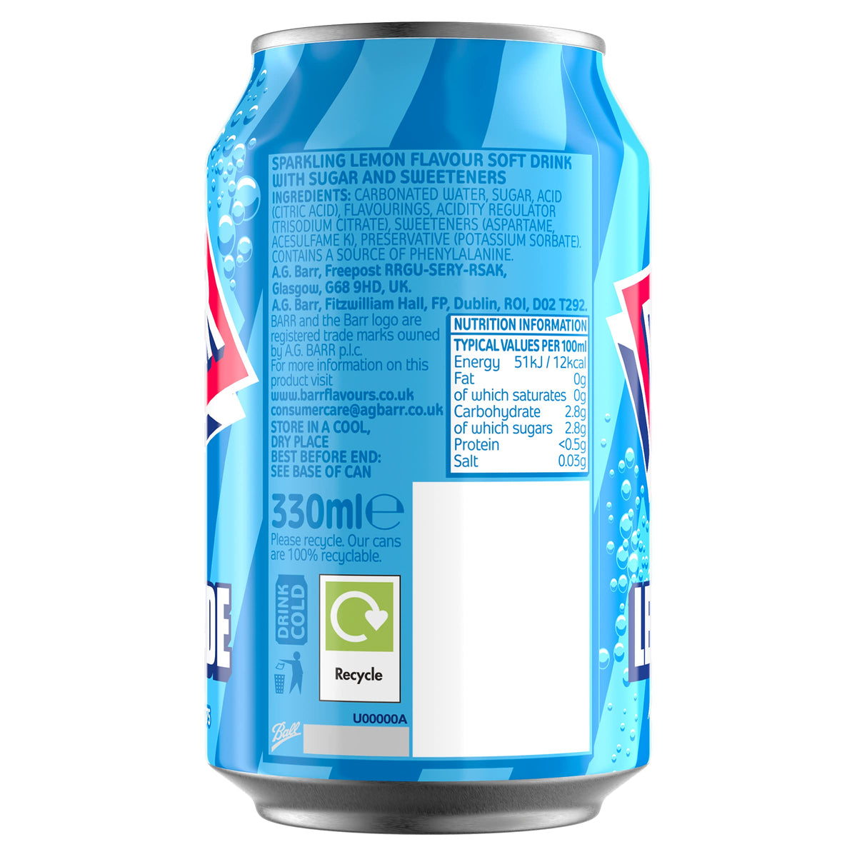 Barr Cream Soda Zero Sugar Sparkling Soft Drink, 24 Pack, 330ml Cans