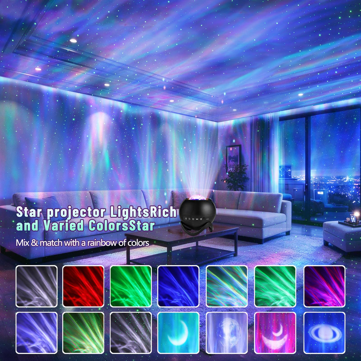 CAIYUE Star Projector Galaxy Projector, Exquisite Nebula Night Light Projector, Ocean Wave Galaxy Light with Remote Control,with Adjustable Speed and Brightness, Adults, Bedroom,Party