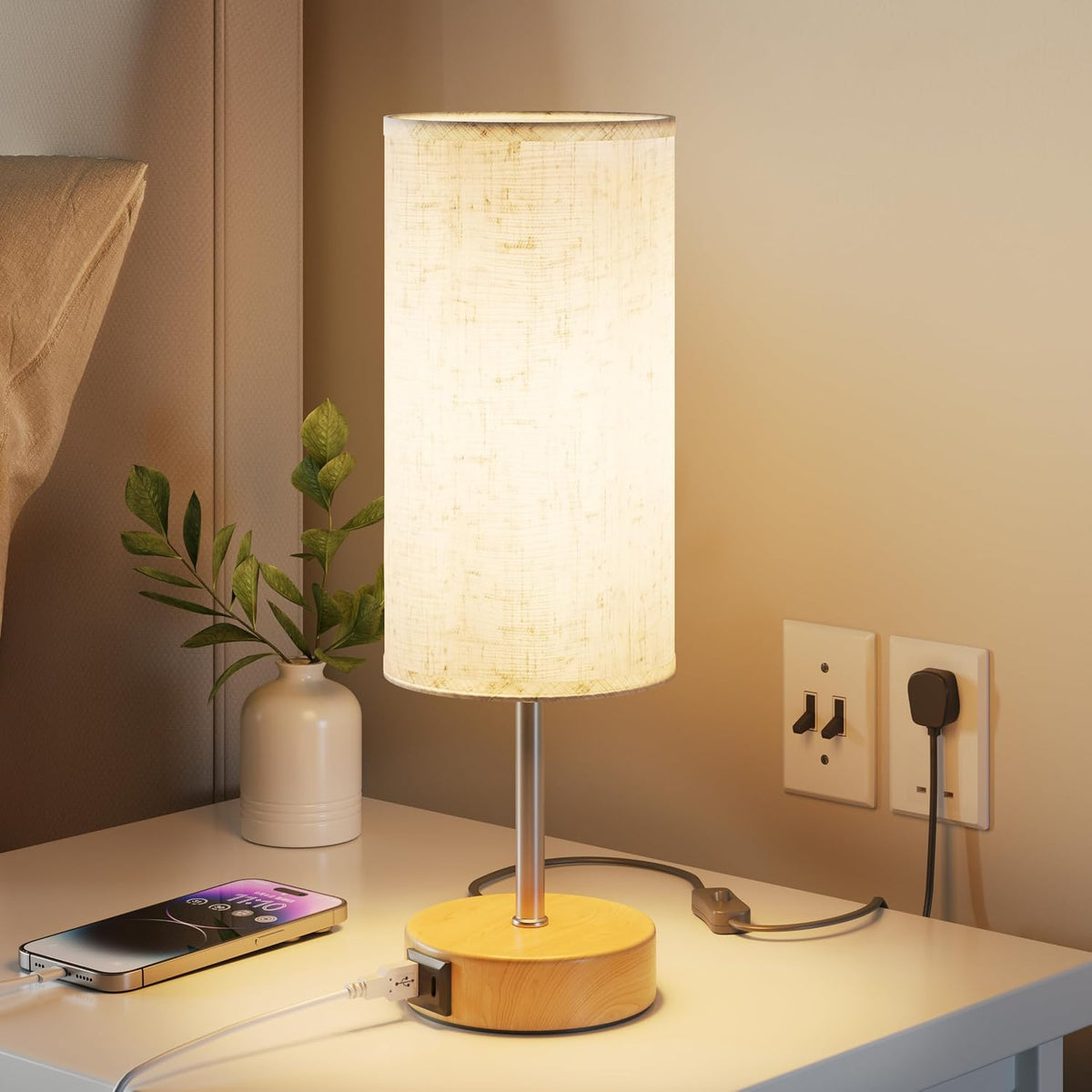Bedside Lamp, Touch Table Lamp for Bedroom, Living Room & Office