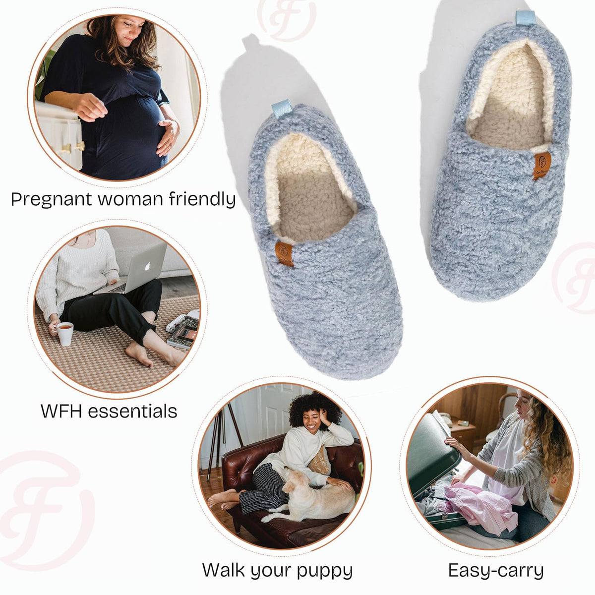EverFoams Women's Fuzzy Full Slippers Faux Shearling Memory Foam