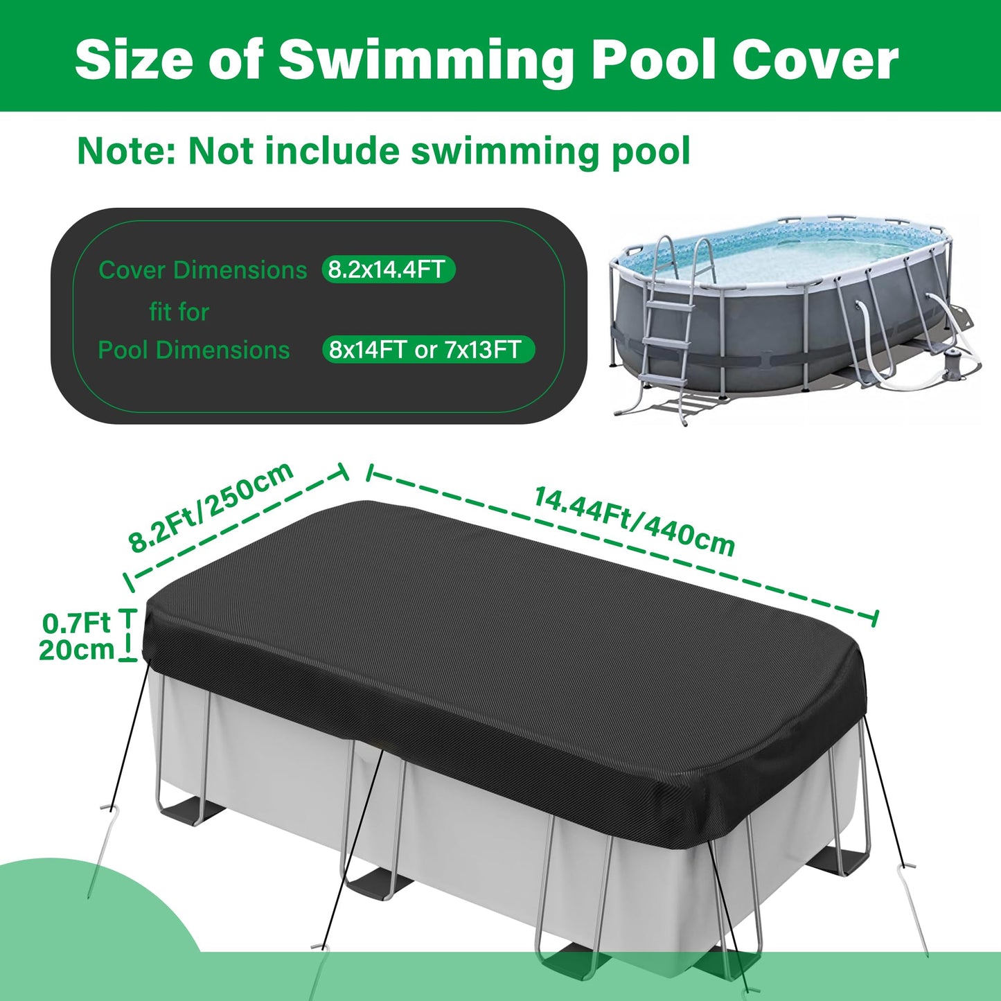 Round Pool Cover for above ground Swimming pools, Heavy Duty Oxford Fabric, Tear Resistant, Ideal for Circle & Round-shaped Pool, Waterproof and Dustproof (12FT, Black)