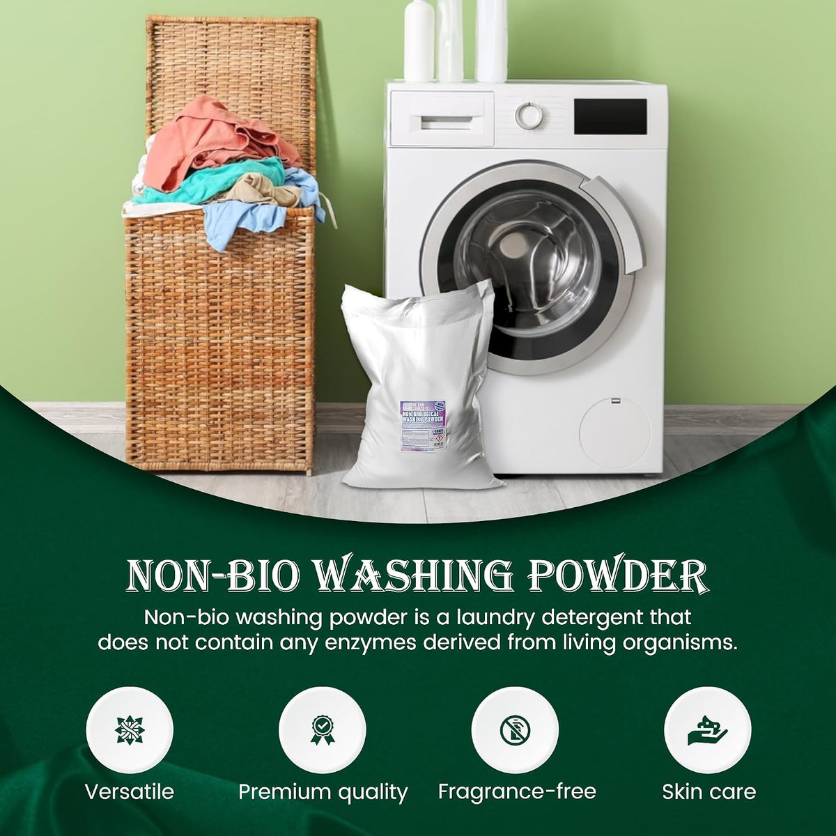 We Can Source It Ltd - Non-Bio Washing Powder 10Kg – 250 Washes Laundry Detergent Sack – Enzyme-Based Stain Removal, Cold Water Effective & Safe for Septic Systems