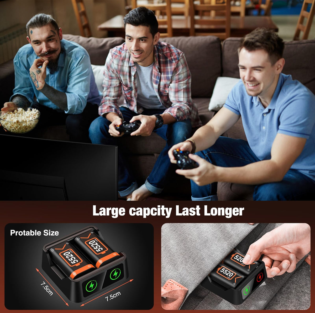 Rechargeable Battery Pack for Xbox One/Series Controller, 4x6200mWh Battery Pack with Charger/Cooling RGB/25H Playtime, Compatible with Xbox One/S/X/Elite 1, Series S/X Controller
