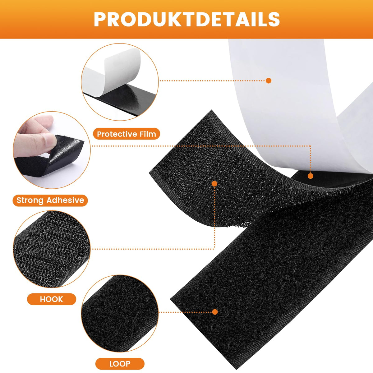 UPXDUMI Hook and Loop Tape 30mm x 5m Multipurpose Strong Self Adhesive Strips Heavy Duty Double Sided Sticky Back Roll Suitable for Home Carpet Sofa Picture Hanging Fabric Industrial Outdoor Black