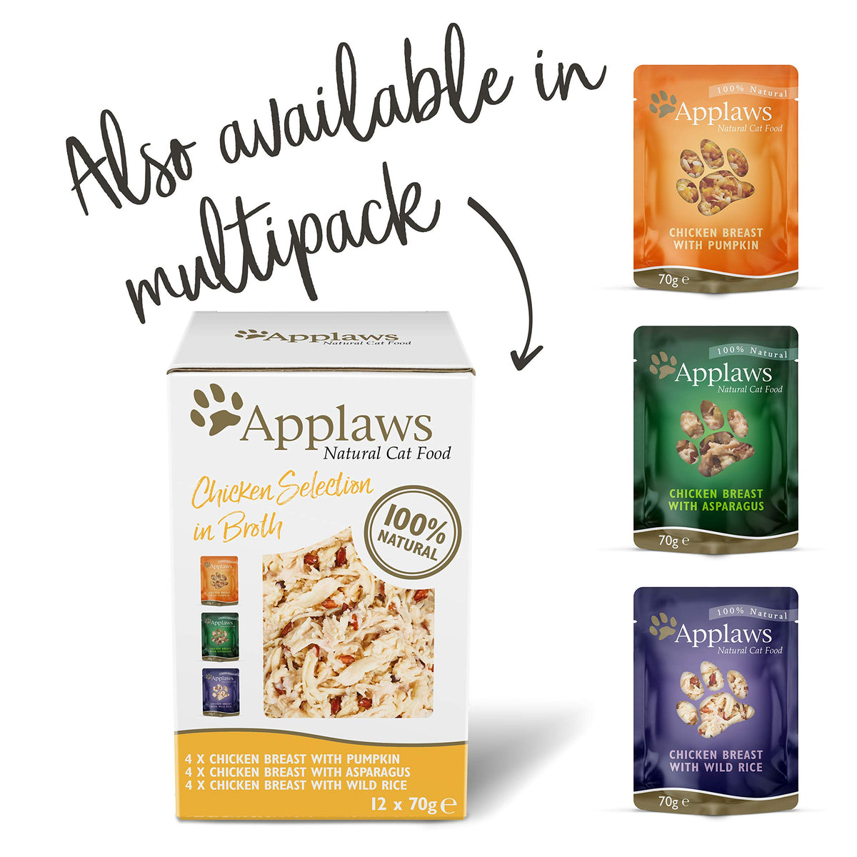 Applaws Natural Wet Cat Food, Multipack Fish Selection in Broth 70 g Tin (Pack of 12)