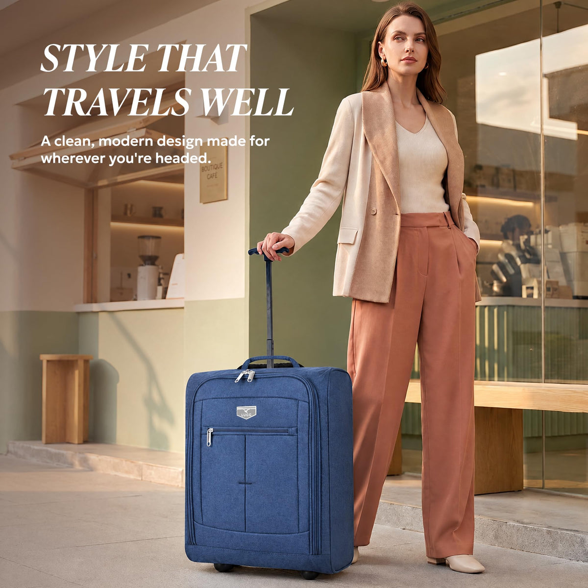 LUGG Lightweight Cabin Luggage, 600D Polyester, Solid Wheels, 45x36x20cm