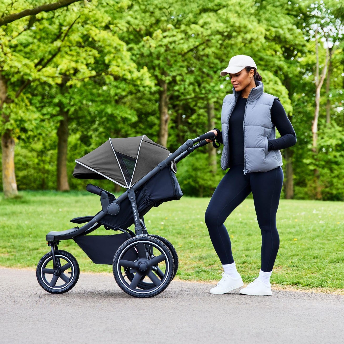 Ickle Bubba Venus Jogger Pro Max Stroller (Charcoal Grey) – All-Terrain 3-Wheel Pushchair from Birth to 22kg, Waterproof Hood & Footwarmer, Adjustable Handle, Cup Holder & Self-Locking Fold